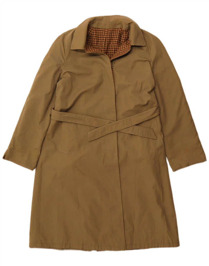 vintage Womens Réversible Overcoat UK 14 Medium Brown Houndstooth