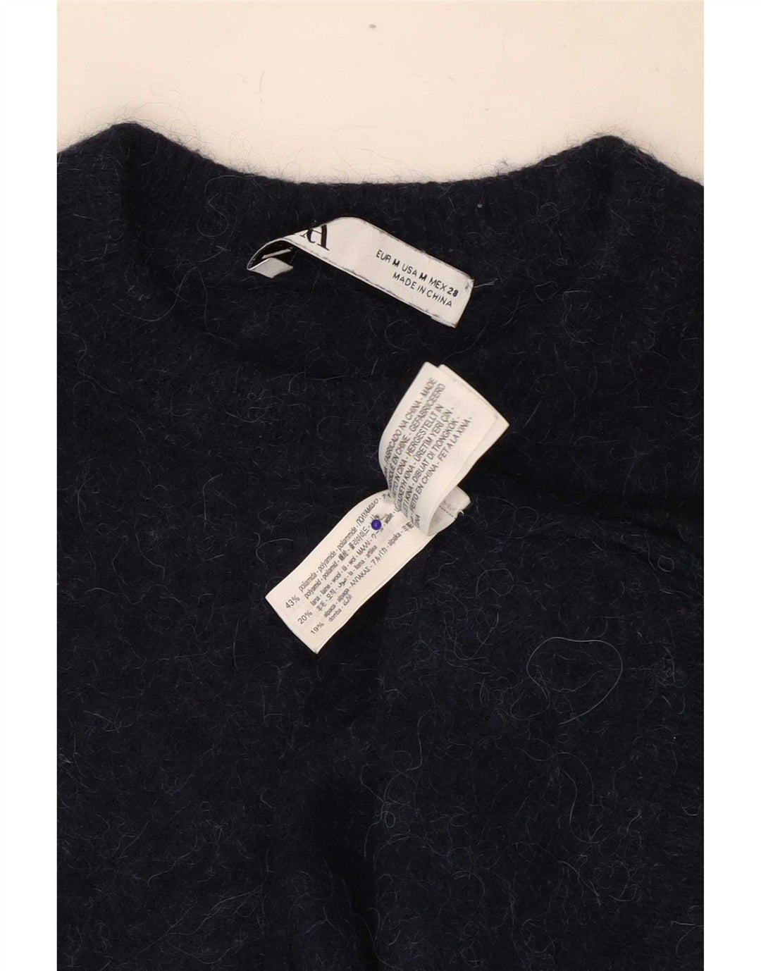Zara Pull ras du cou pour femme UK 14 Bleu marine moyen Polyamide