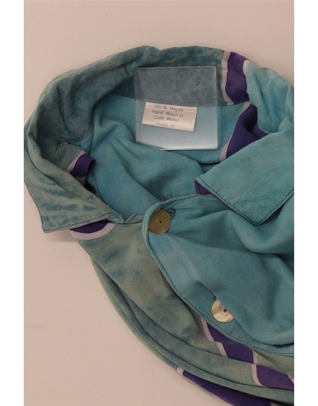 VINTAGE Chemise à motif abstrait pour homme XL Rayonne bleue