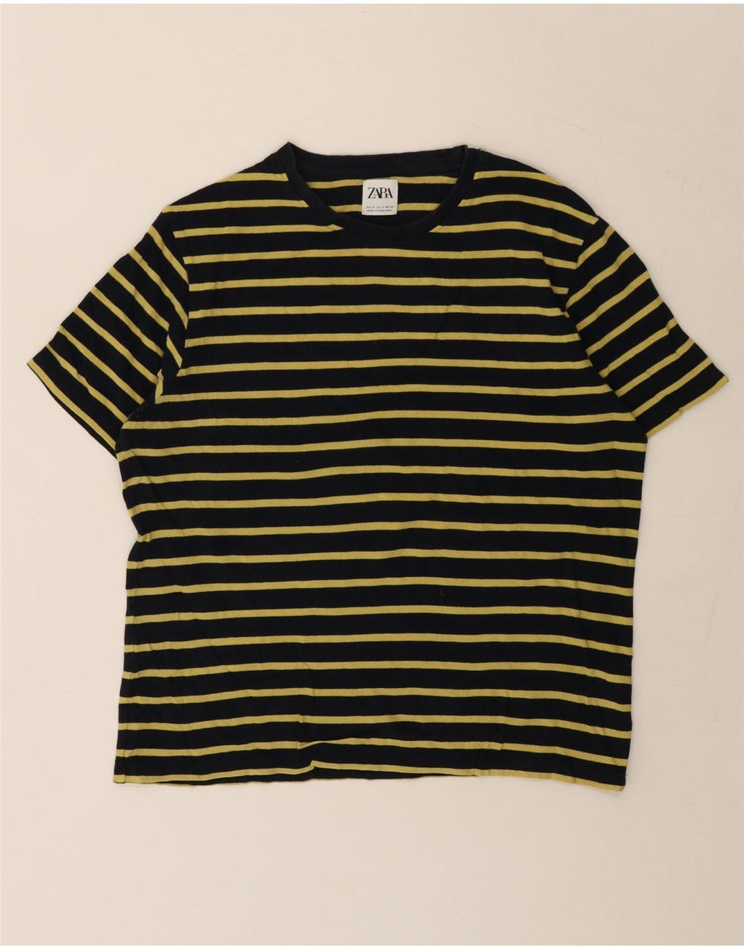 Zara Homme T-Shirt Top Coton Rayé Noir Moyen