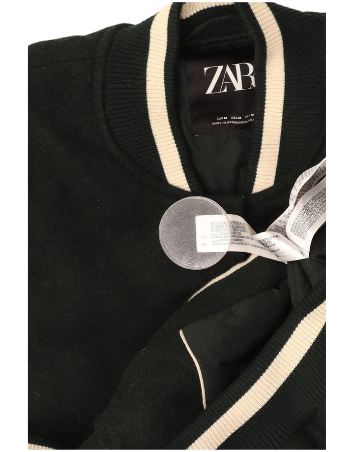 ZARA Veste Varsity Graphique pour Homme UK 38 Polyester Colorblock Vert Moyen