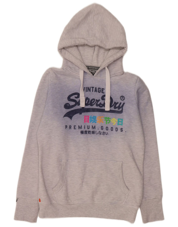 SUPERDRY Pull à capuche graphique pour femme UK 14 Gris moyen chiné en coton