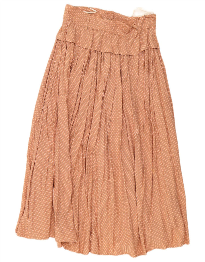 vintage Femme Jupe Midi Plissée W28 Brun Moyen Tacheté