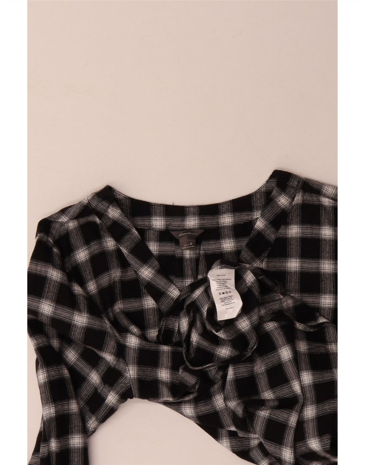 Eddie Bauer Chemise ample pour femme UK 14 en coton à carreaux noirs moyens