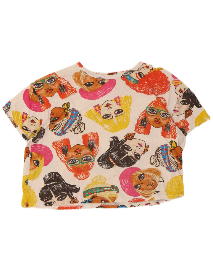 Zara Womens Crop Graphic T-Shirt Top UK 14 Moyen Multicolore