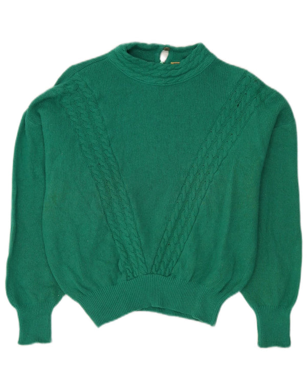 vintage Womens Crop Turtle Neck Jumper Pull IT 46 Grand Angora Vert
