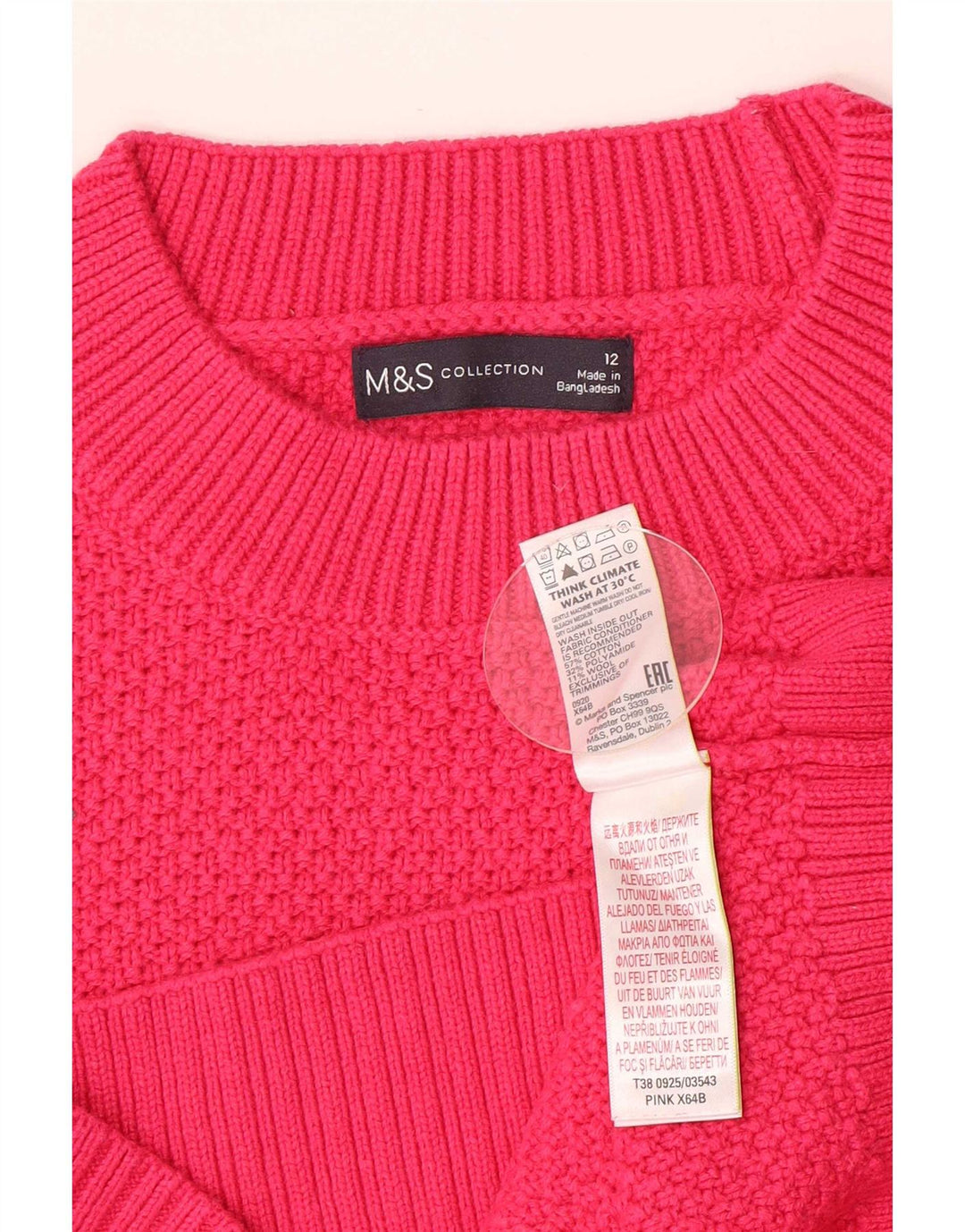 Marks & Spencer Pull col roulé pour femme en coton rose moyen UK 12