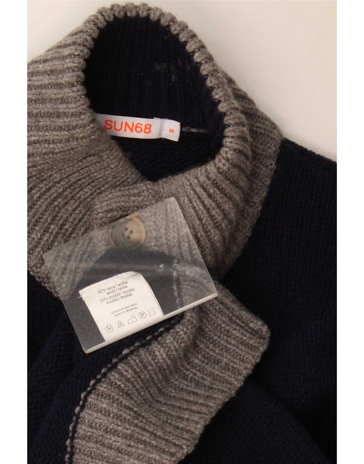 Sun68 Pull coupe classique à col boutonné pour homme en laine bleu marine