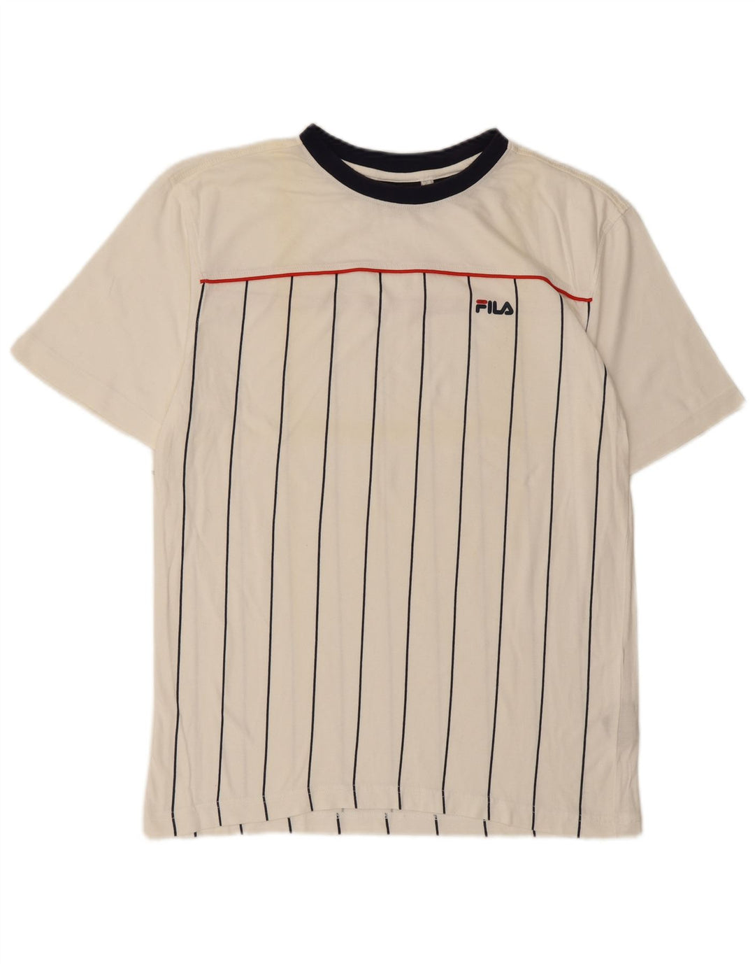 FILA Mens T-Shirt Top Medium White Striped Cotton