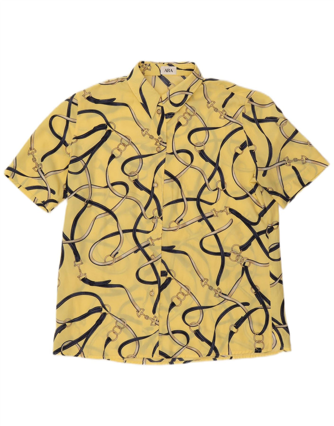 VINTAGE Womens Abstract Pattern Shirt Blouse UK 14 Large  Yellow