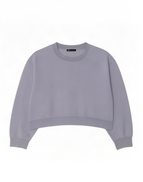 Zara Womens Crop Sweatshirt Jumper UK 16 Large Violet Coton