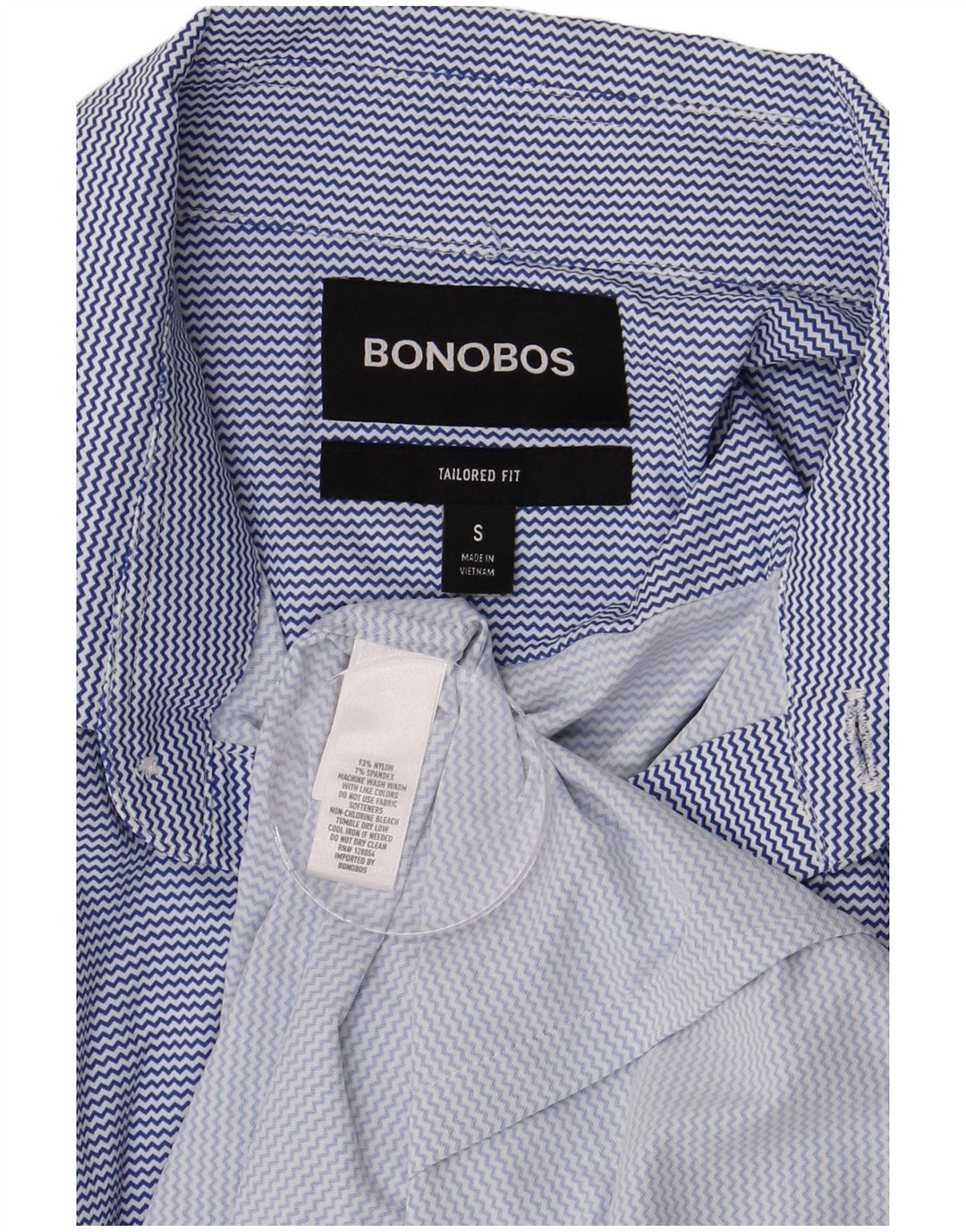 BONOBOS Chemise à manches courtes pour homme Coupe ajustée Petit nylon à fines rayures bleues