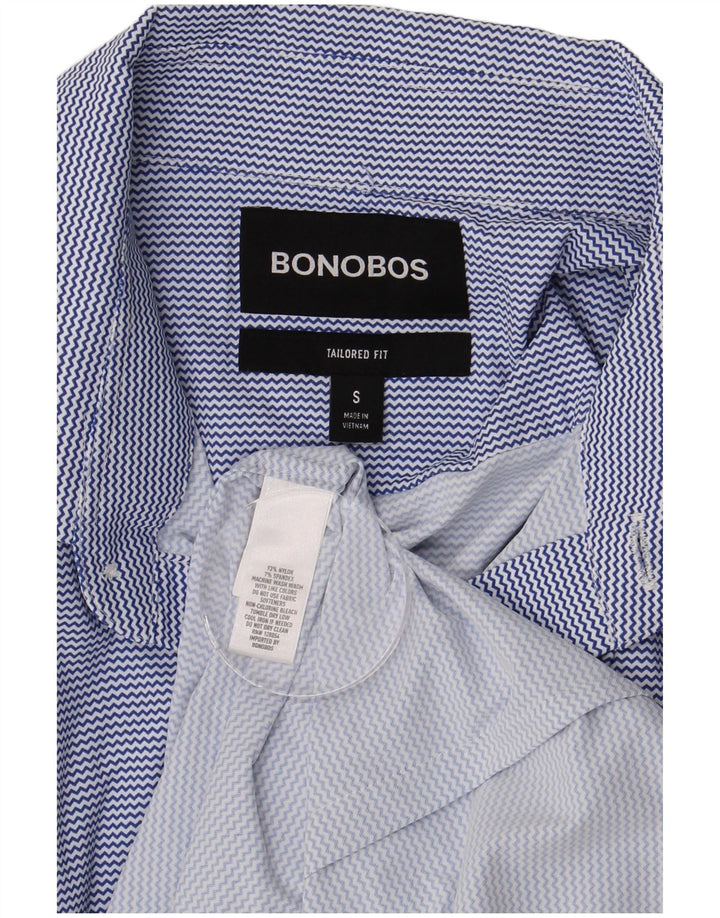 BONOBOS Chemise à manches courtes pour homme Coupe ajustée Petit nylon à fines rayures bleues