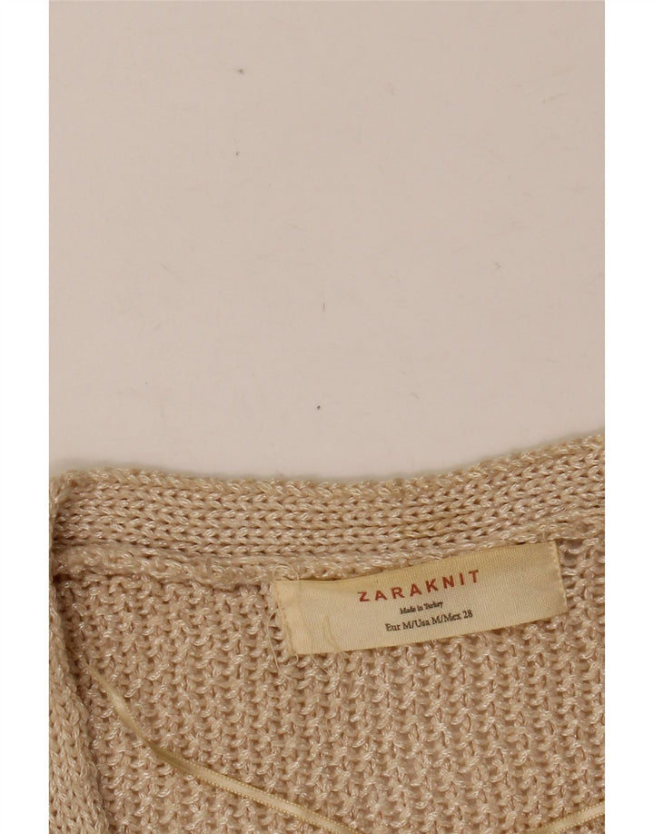 ZARA Femme Cardigan à manches 3/4 Pull UK 12 Beige moyen