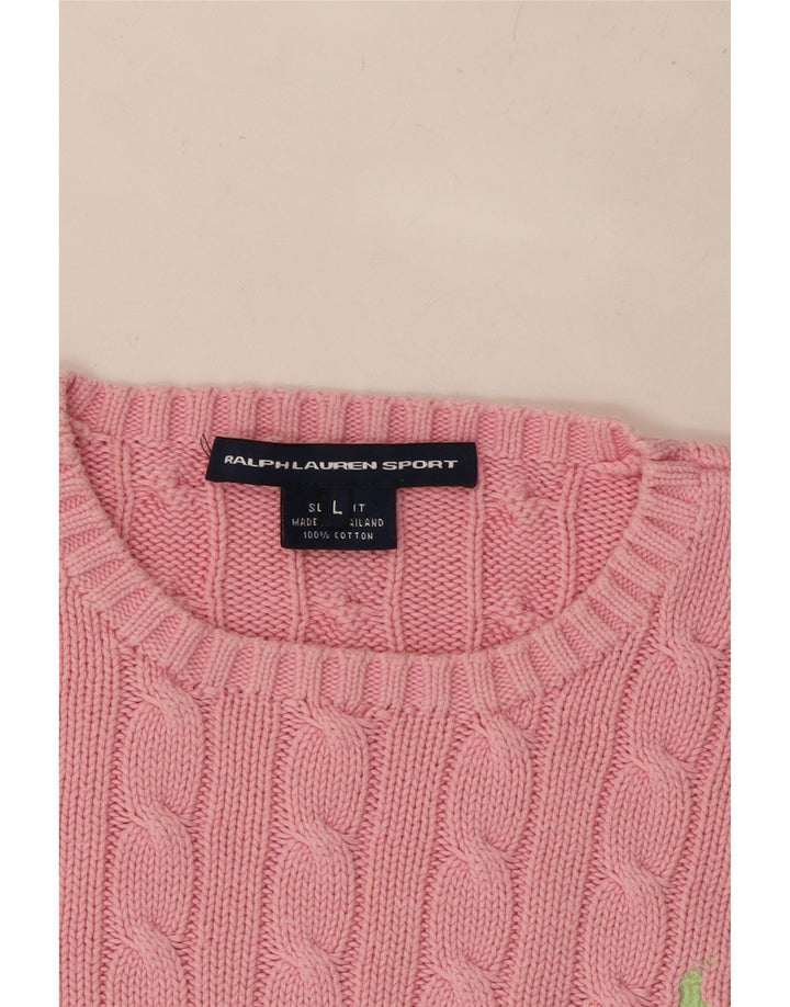 RALPH LAUREN Pull court à col rond pour femme UK 14 Large Rose