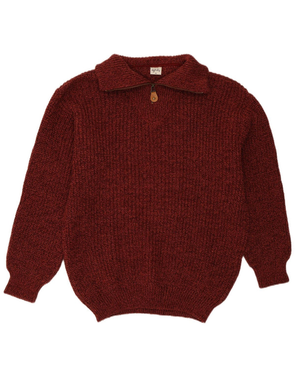 Angelo Litrico Pull Col Zippé Homme Acrylique Moucheté Bordeaux Moyen