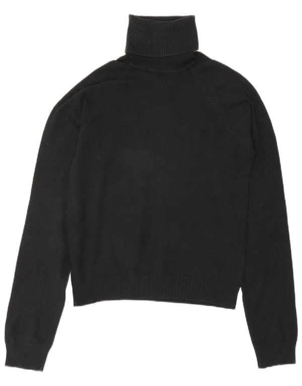 Zara Pull court à col roulé pour femme UK 12 en coton noir moyen