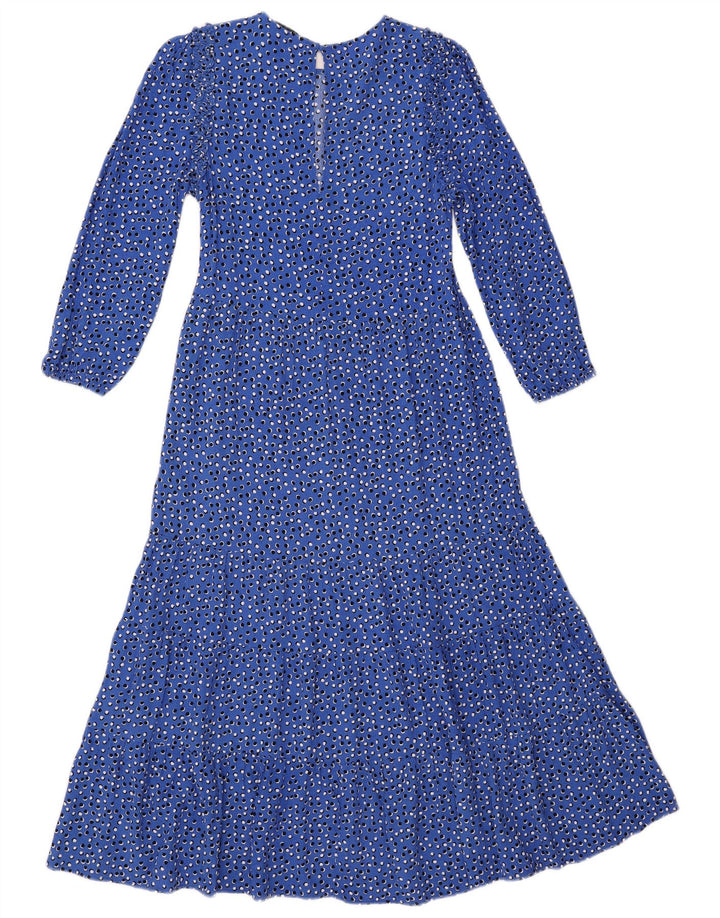 ZARA Femme Robe Maxi à Manches 3/4 UK 6 XS Bleu Spotted Viscose