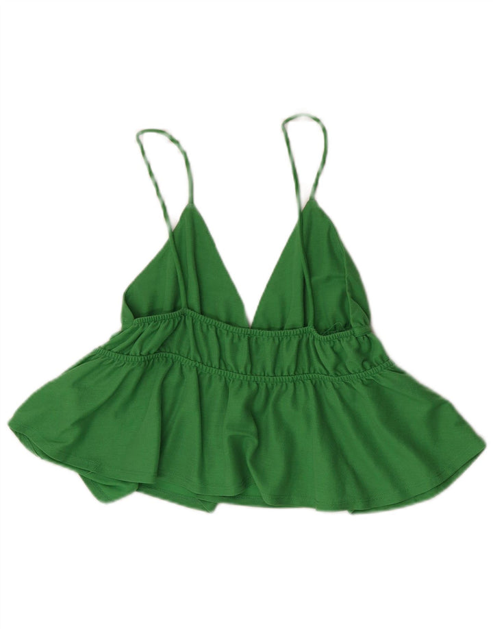 Zara Femme Crop Cami Top UK 8 Small Vert Viscose