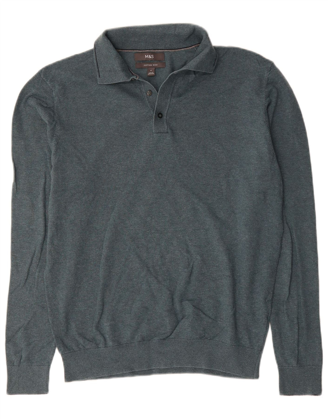 Marks & Spencer Pull Col Polo Homme Vert Moyen Coton