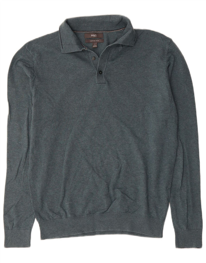 Marks & Spencer Pull Col Polo Homme Vert Moyen Coton