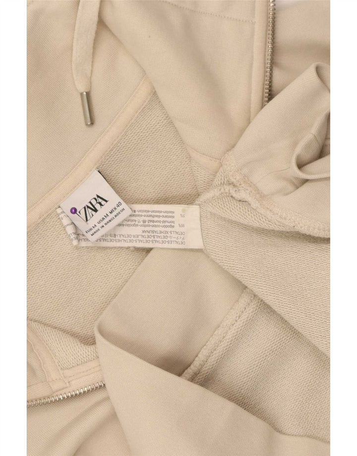 Zara Sweat-shirt à col zippé pour femme UK 14 Coton beige moyen