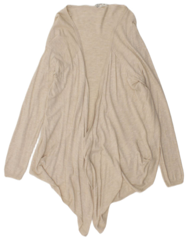 Fat Face Womens Longline Open Cardigan Sweater UK 14 Medium Beige Flecked
