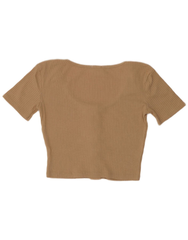 Zara Womens Trafaluc Crop Cardigan Top UK 12 Beige Moyen
