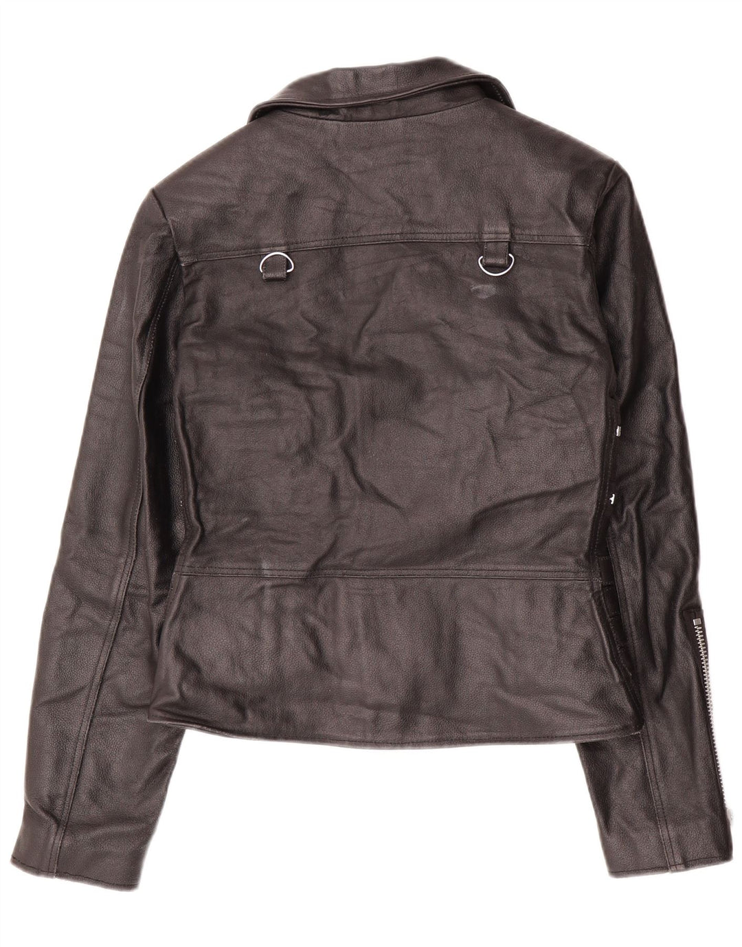 VINTAGE Veste motard en cuir femme UK 12 Cuir noir moyen