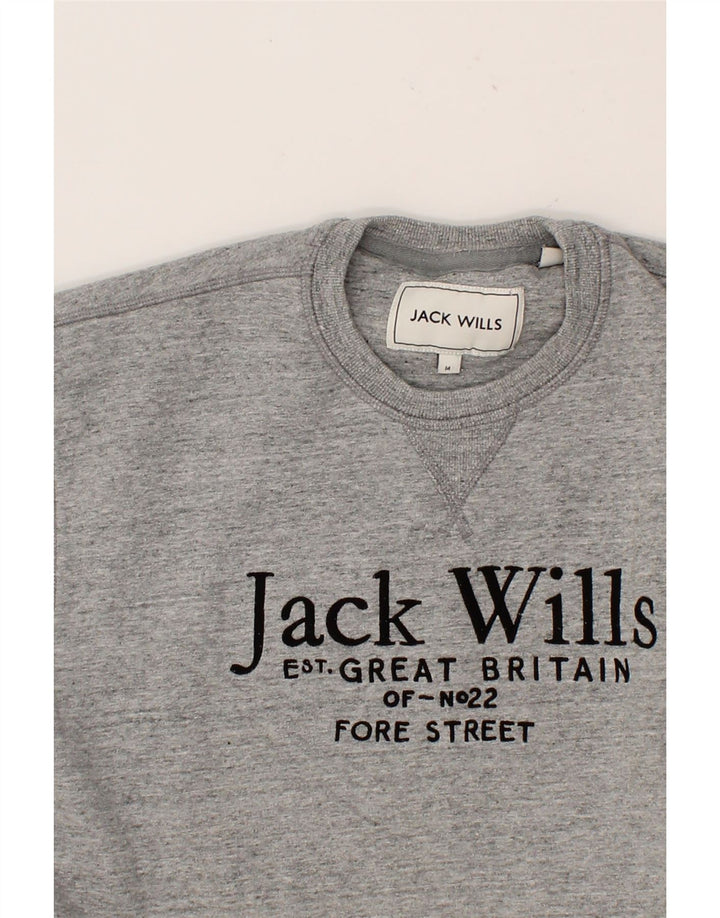 JACK WILLS Mens Graphic Sweatshirt Jumper Medium Grey Flecked Cotton Vintage Jack Wills and Second-Hand Jack Wills from Messina Hembry 