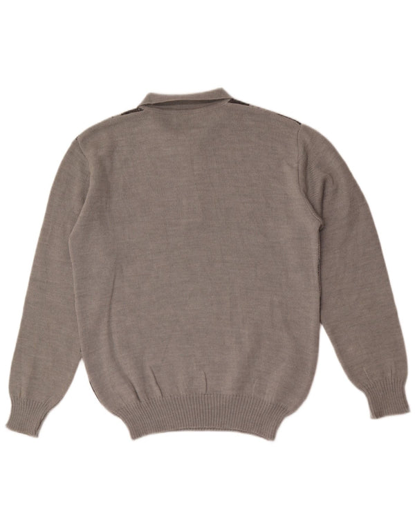 vintage Mens Polo Neck Jumper Pull IT 52 Grand Gris Argyle/Diamond Laine