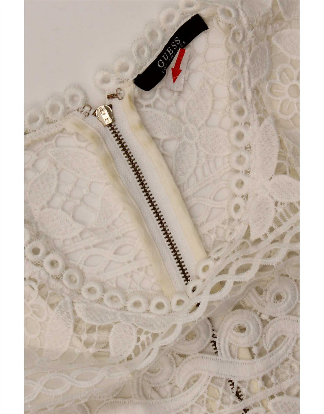 Guess Robe à volants en dentelle sans manches pour femme UK 12 Polyester blanc moyen