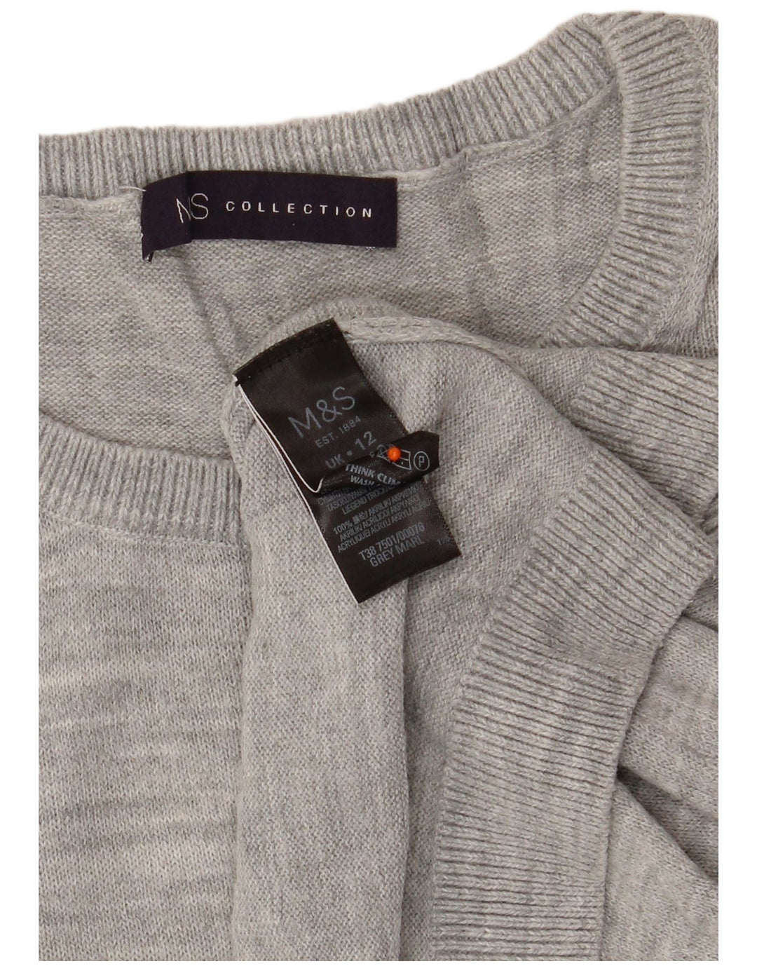 MARKS & SPENCER Pull court à col rond pour femme Gris moyen UK 12