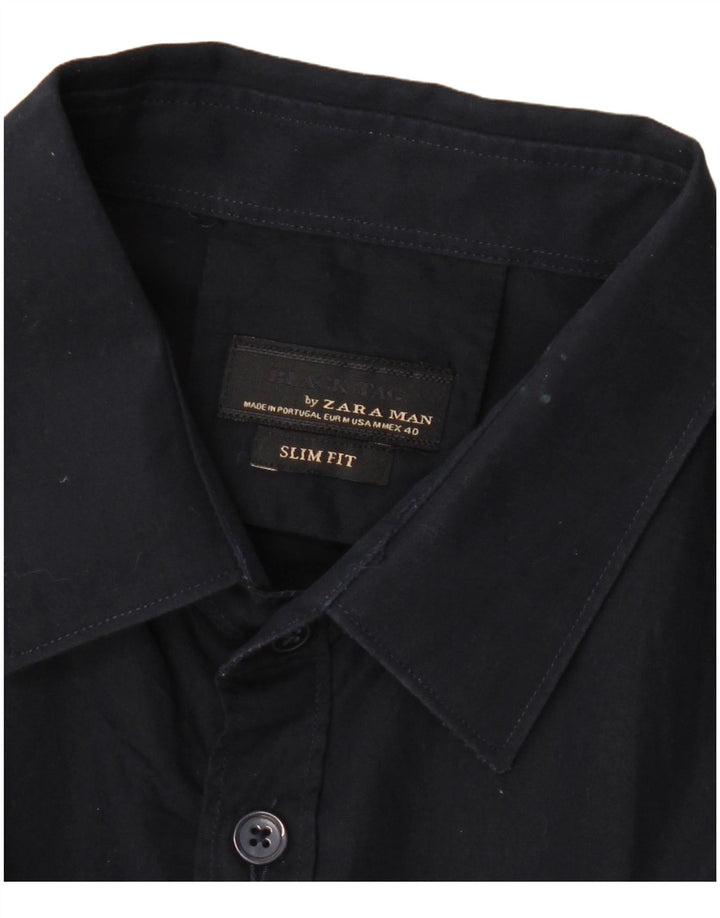 ZARA Chemise Slim Fit Homme Bleu Marine Moyen Colourblock