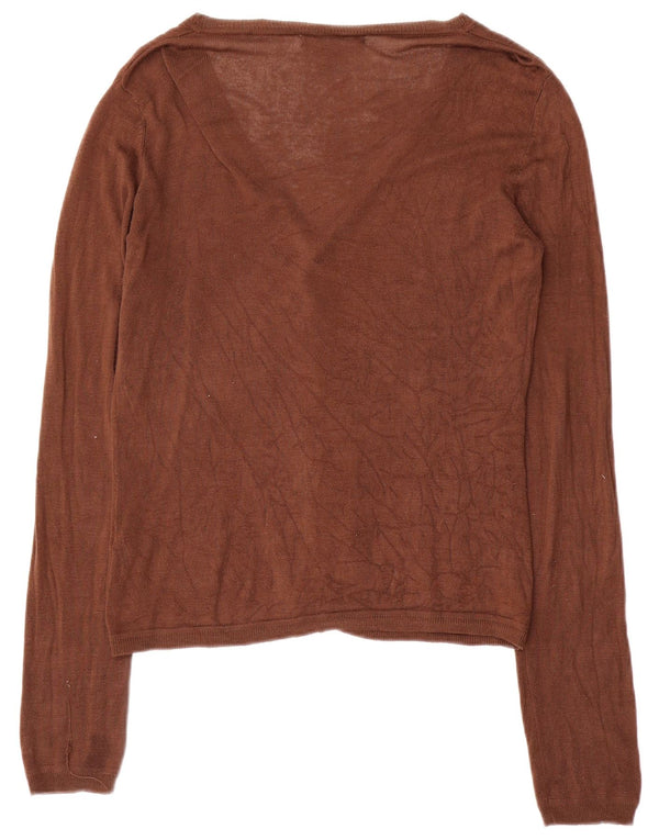 Zara Cardigan Femme Pull UK 16 Grande Rayonne Marron