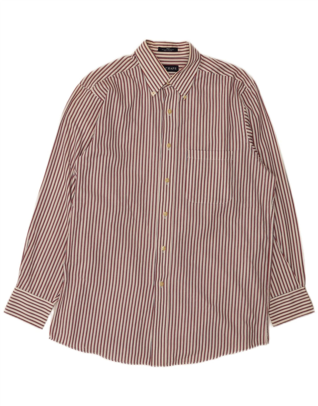Chaps Chemise en flanelle pour homme Taille 15 1/2 Coton à fines rayures rouge moyen