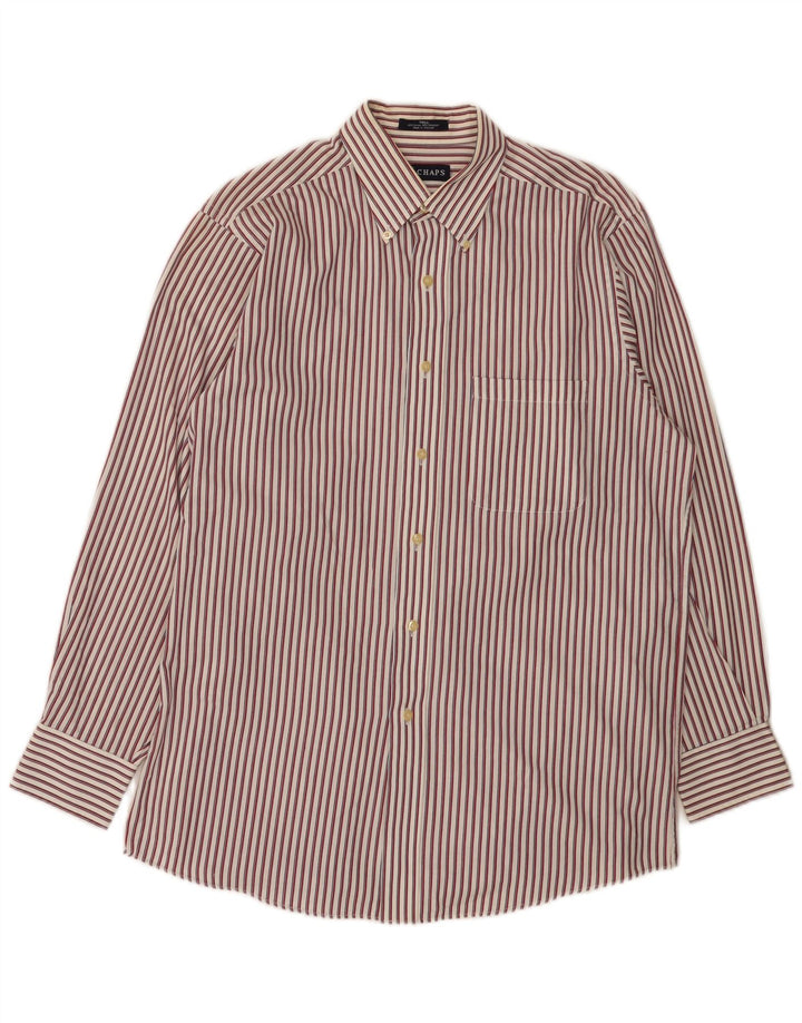 Chaps Chemise en flanelle pour homme Taille 15 1/2 Coton à fines rayures rouge moyen