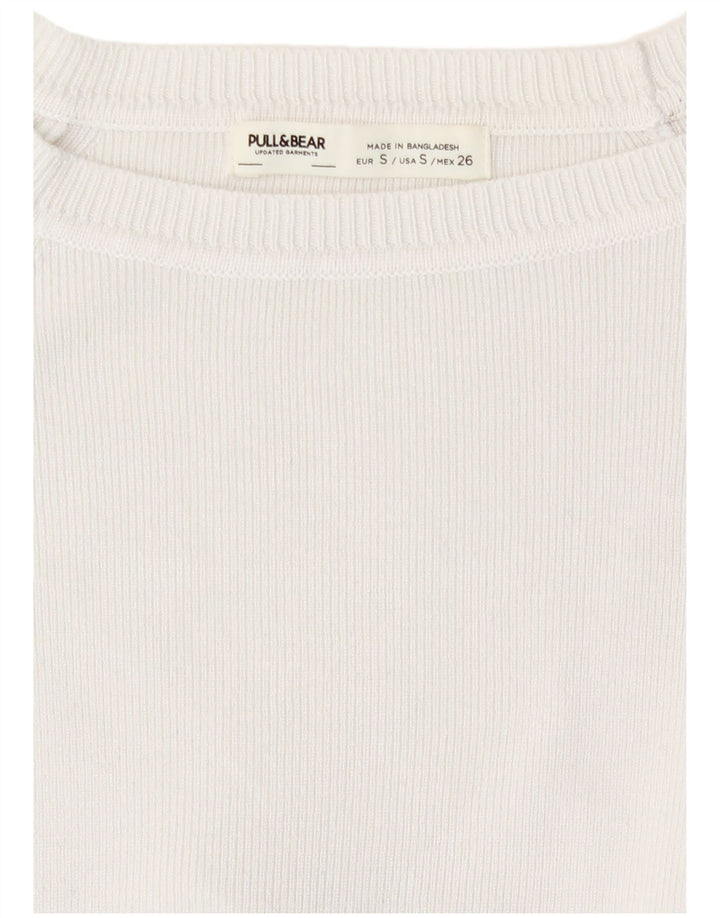 Pull & Bear Femme Crop Top Manches Longues UK 8 Small Blanc Viscose