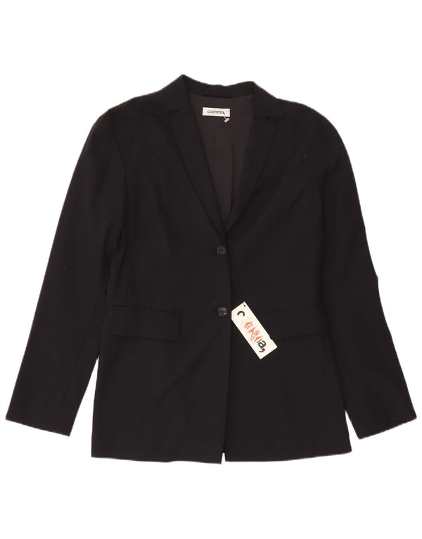 Comma, Veste Blazer 2 Boutons Femme UK 12 Medium Black Virgin Wool
