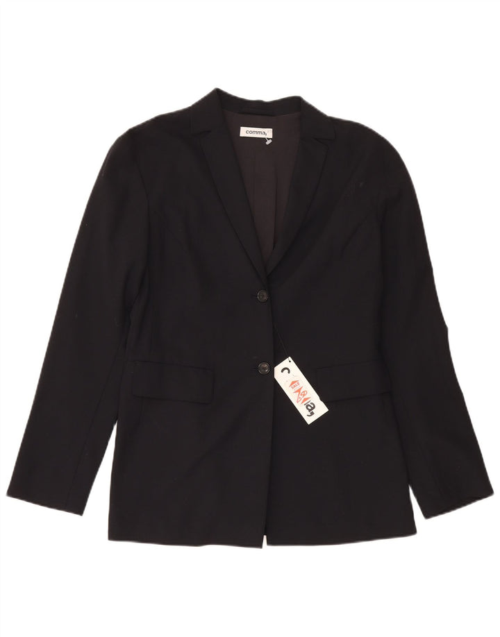 Comma, Veste Blazer 2 Boutons Femme UK 12 Medium Black Virgin Wool