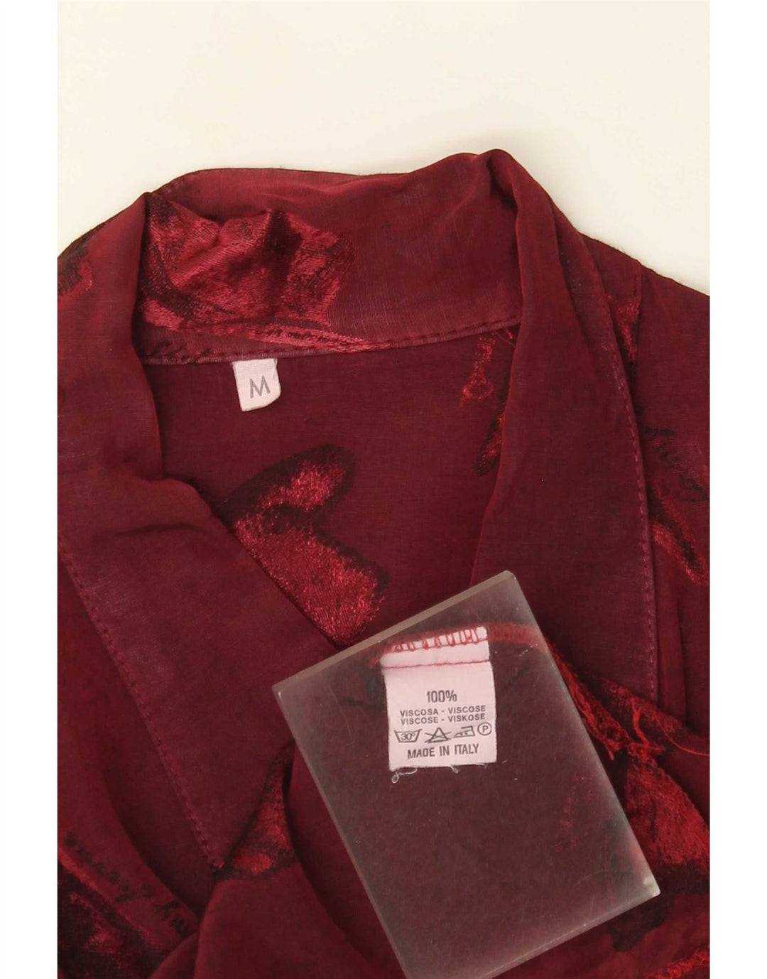 vintage Femme Motif Abstrait Chemise Blouse UK 14 Moyen Bourgogne Viscose