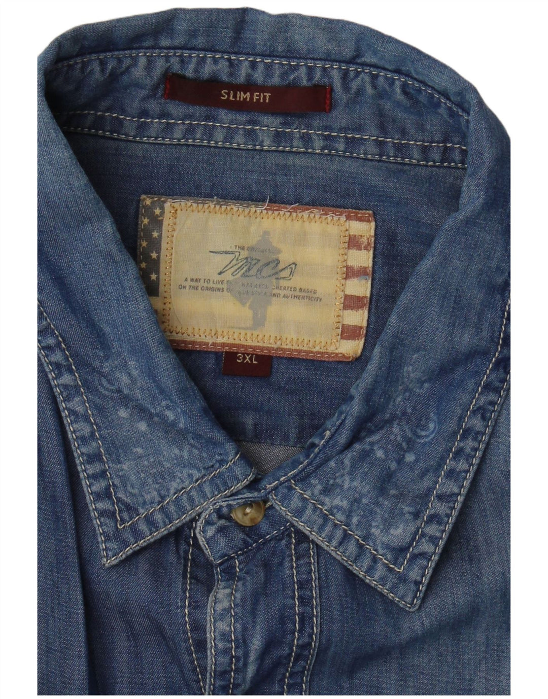 Marlboro Classics Chemise en jean à manches courtes pour homme Coupe ajustée 3XL Bleu Paisley