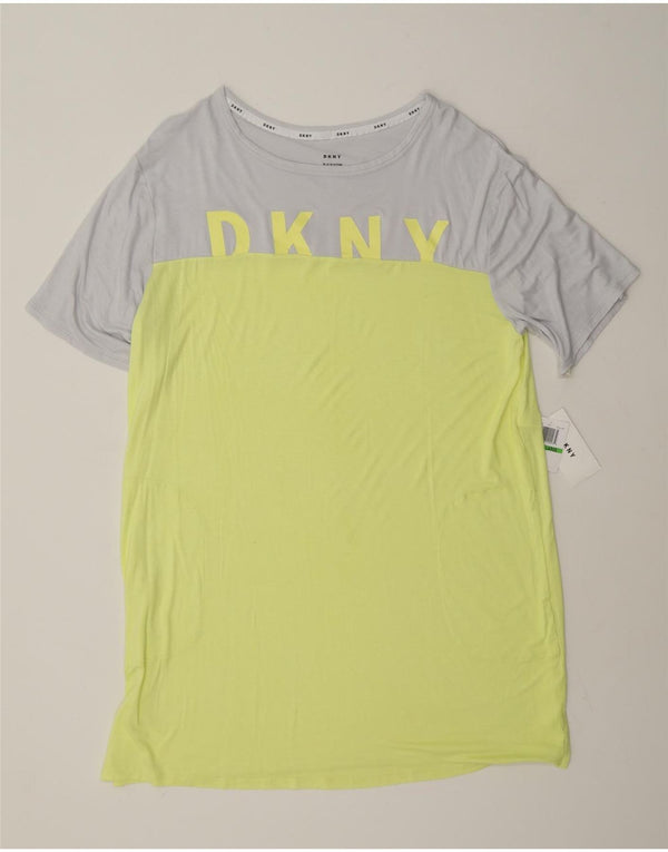 Dkny Robe t-shirt graphique pour femme UK 16 Grande rayonne colorblock jaune