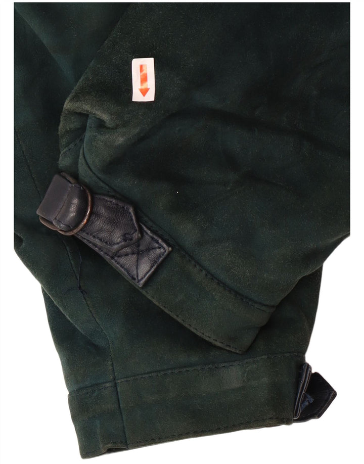 VINTAGE Veste en cuir crop femme UK 6 XS Bleu Marine