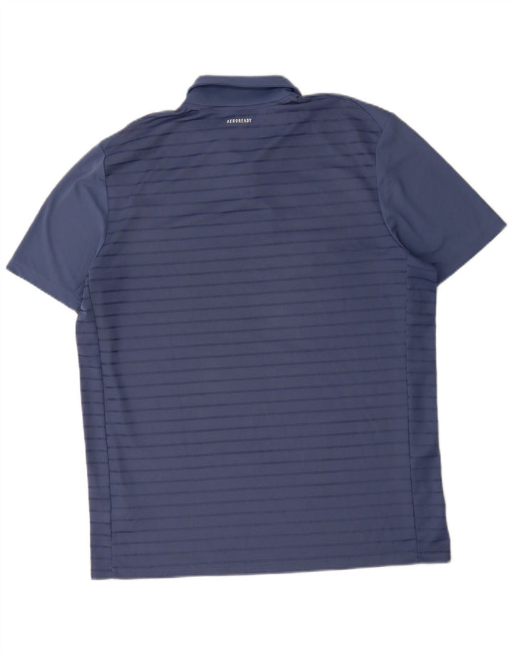 ADIDAS Mens Aeroready Polo Shirt Large Blue Striped Polyester