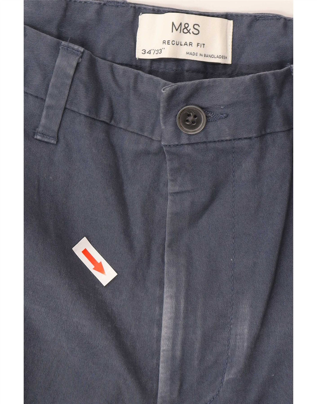 Marks & Spencer Pantalon Chino Coupe Regular Homme W34 L32 Bleu Coton
