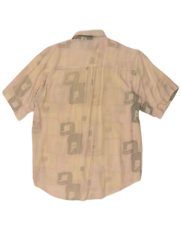 vintage Chemise à manches courtes pour hommes XL Coton géométrique beige
