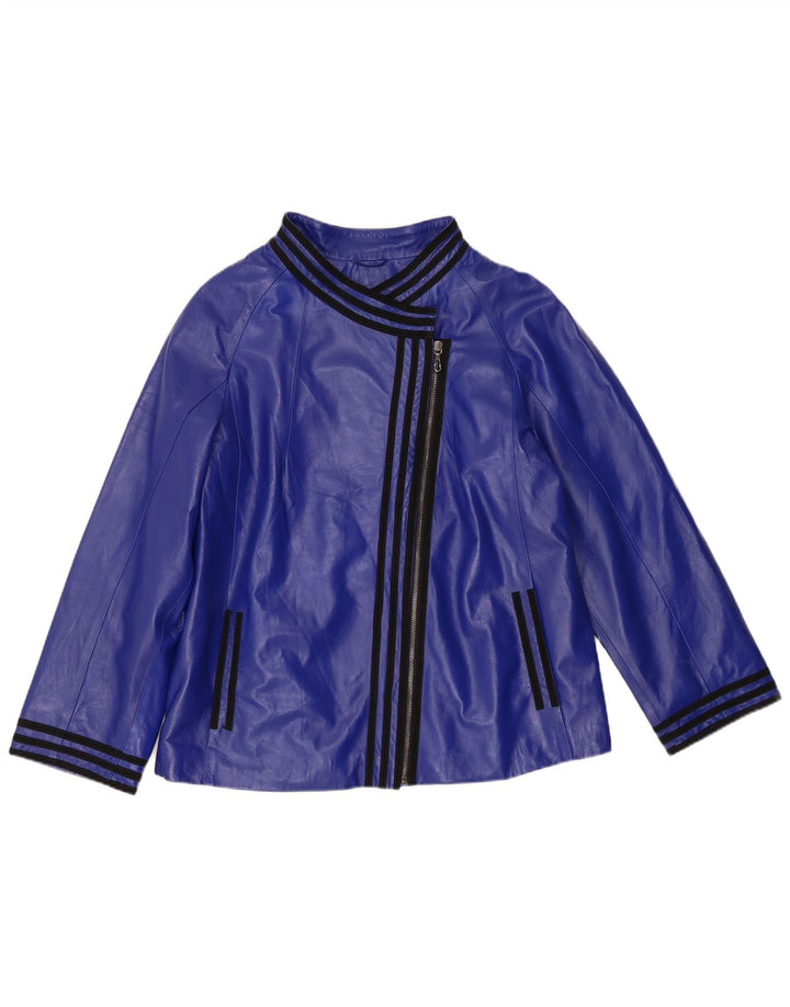 Veste en cuir femme vintage UK 14 Cuir bleu moyen