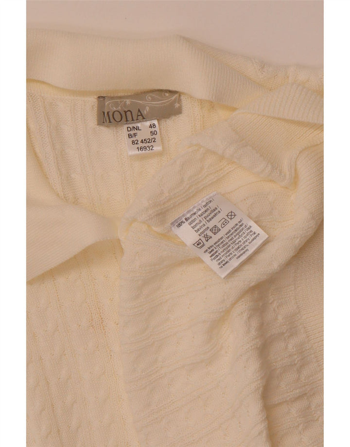 MONA Pull à manches courtes et col polo pour femme EU 48 2XL Blanc cassé