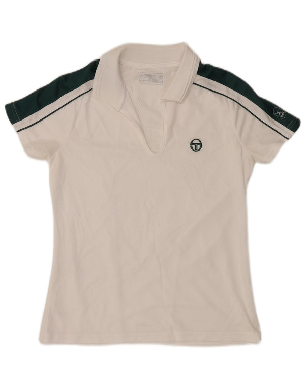 SERGIO TACCHINI Polo Femme UK 12 Medium Blanc Colorblock
